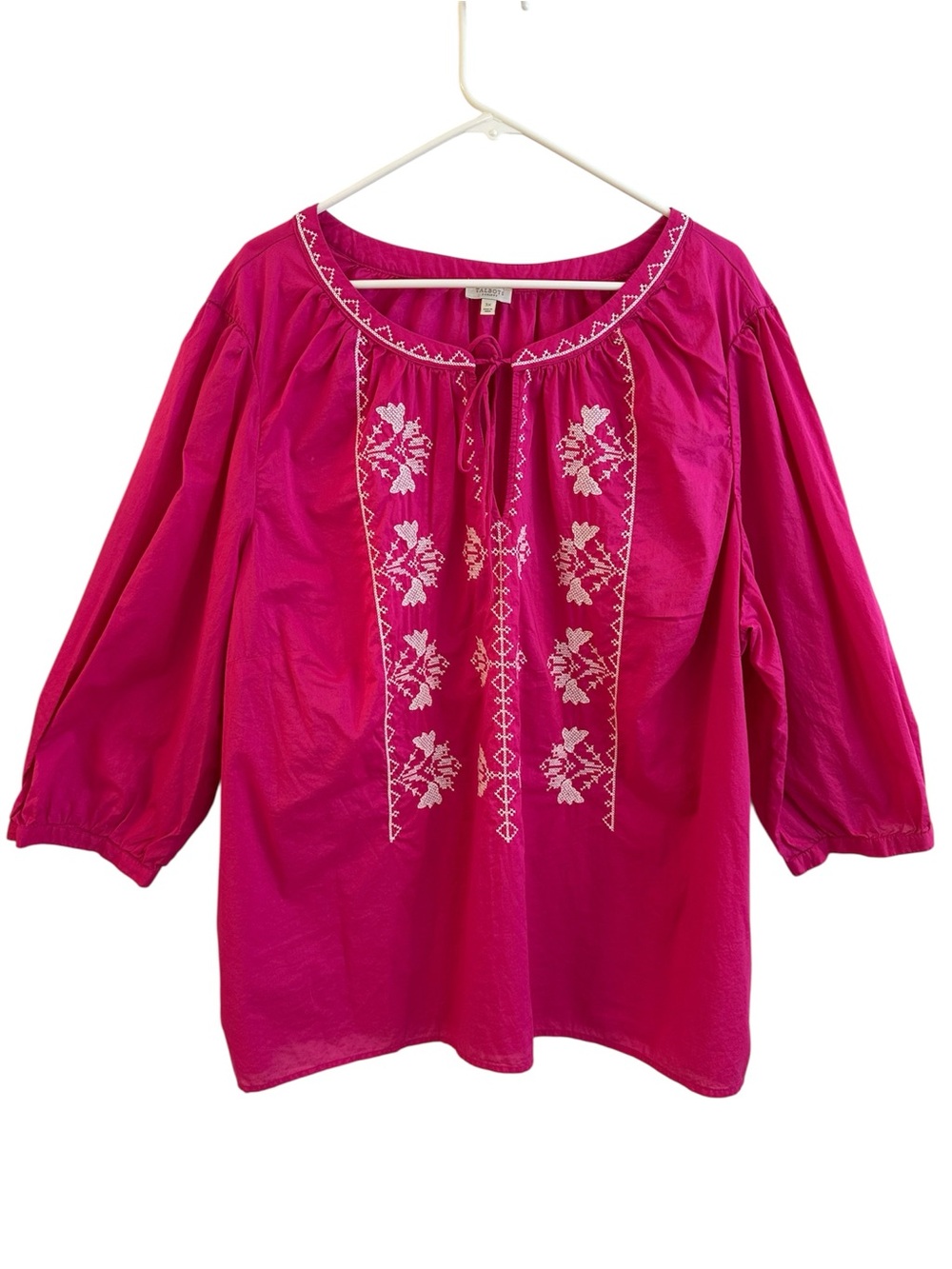 Talbots Plus Embroidered Split Neck Cotton Tunic Top Womens 3X EUC!